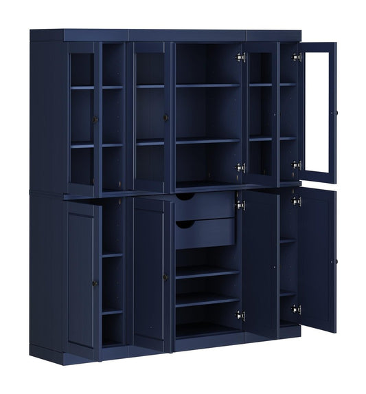 72" Navy Blue Solid Wood 8 Two Drawer Pantry Or Storage Closet HomeRoots