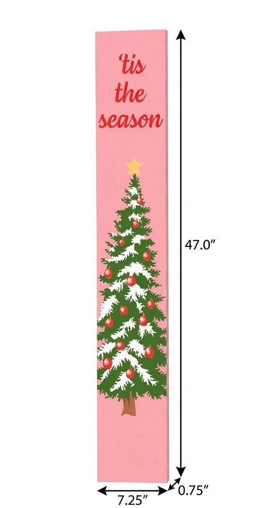 47" Pink And Green Solid Wood Christmas Christmas Tree Porch Sign HomeRoots