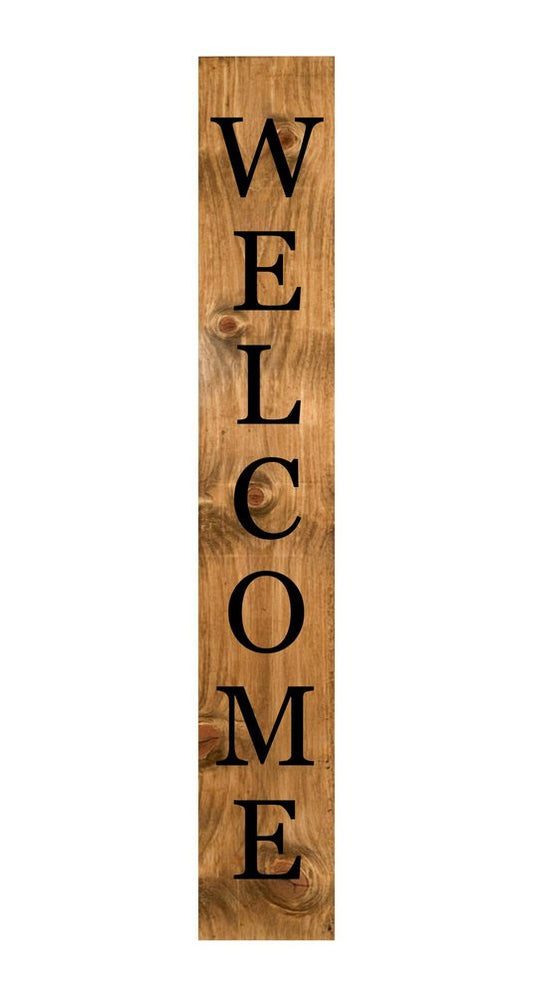 47" Black And Natural Solid Wood Welcome Porch Sign