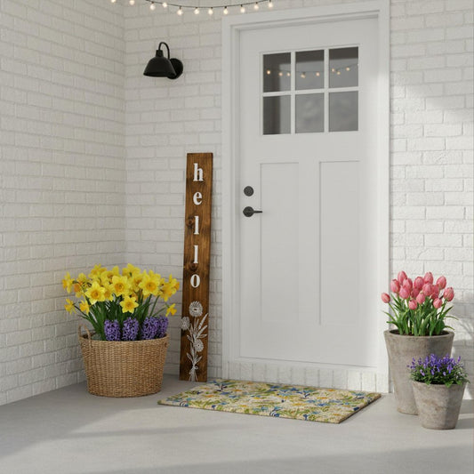 47" Natural And White Solid Wood Wildflowers Hello Porch Sign