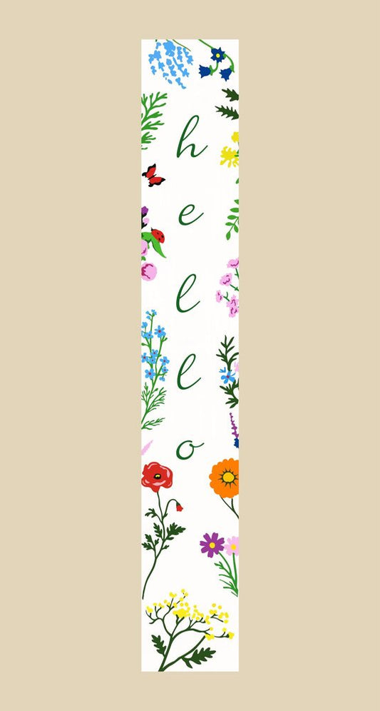 47" Green And White Solid Wood Floral Bouquet Hello Porch Sign