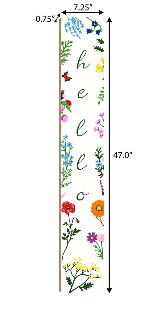 47" Green And White Solid Wood Floral Bouquet Hello Porch Sign HomeRoots