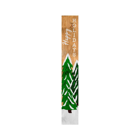 59" Green Natural And White Solid Wood Happy Holidays Christmas Christmas Trees Porch Sign