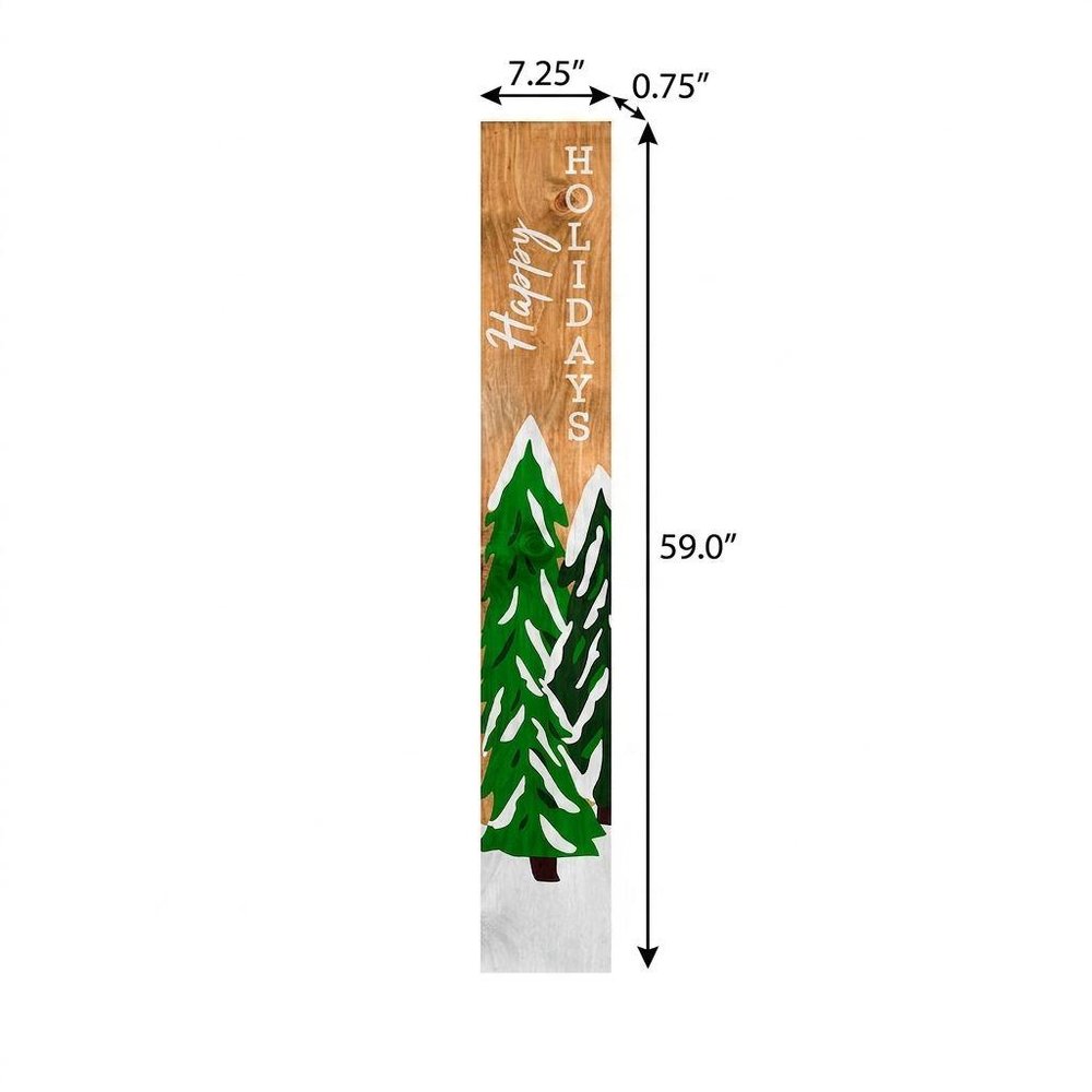 59" Green Natural And White Solid Wood Happy Holidays Christmas Christmas Trees Porch Sign HomeRoots