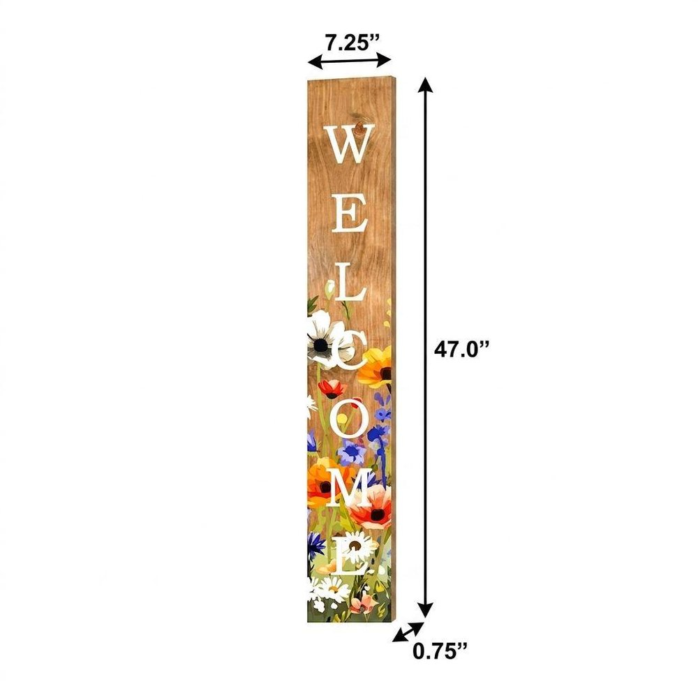 47" Green Natural And White Solid Wood Welcome Porch Sign HomeRoots