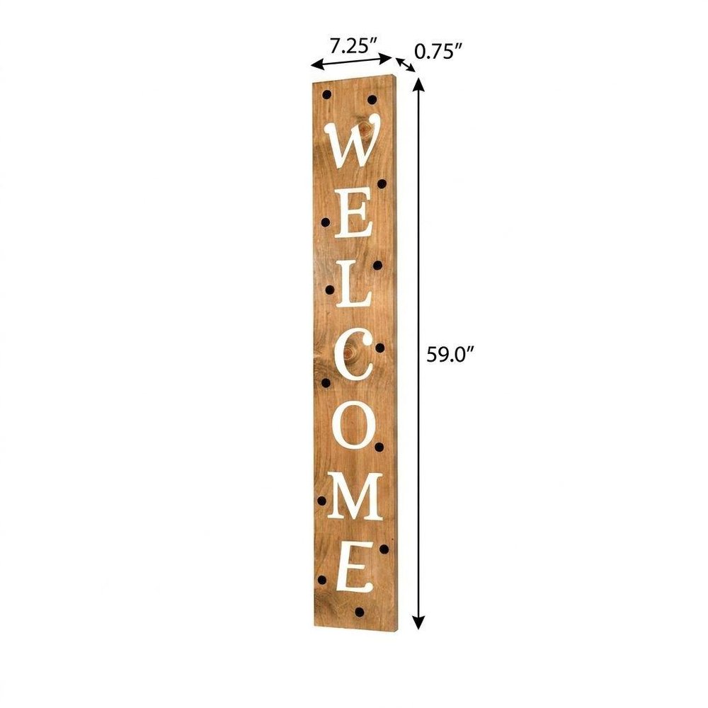 59" Black Natural And White Solid Wood Welcome Porch Sign HomeRoots