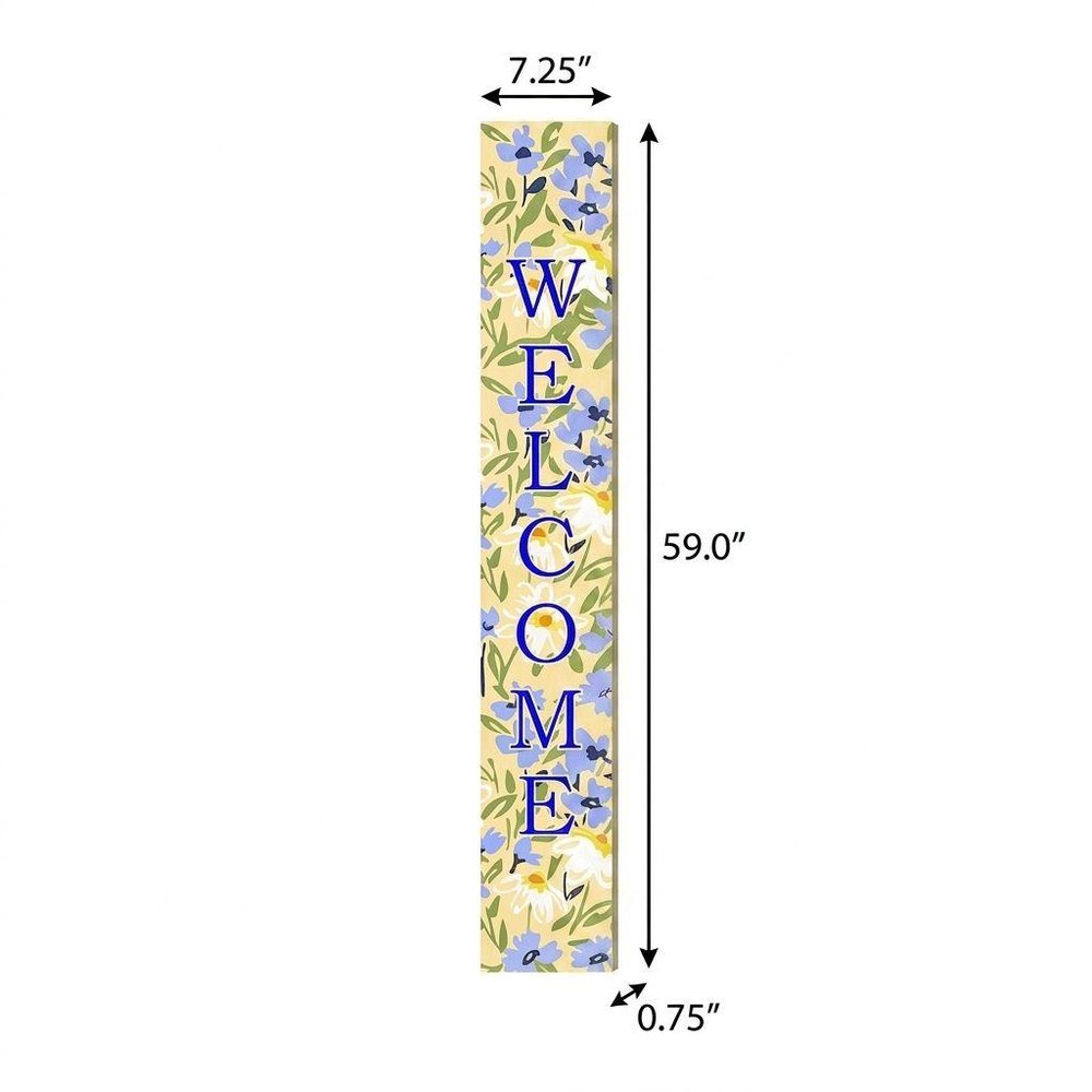 59" Black Blue Cream And Green Solid Wood Daisies Welcome Porch Sign HomeRoots