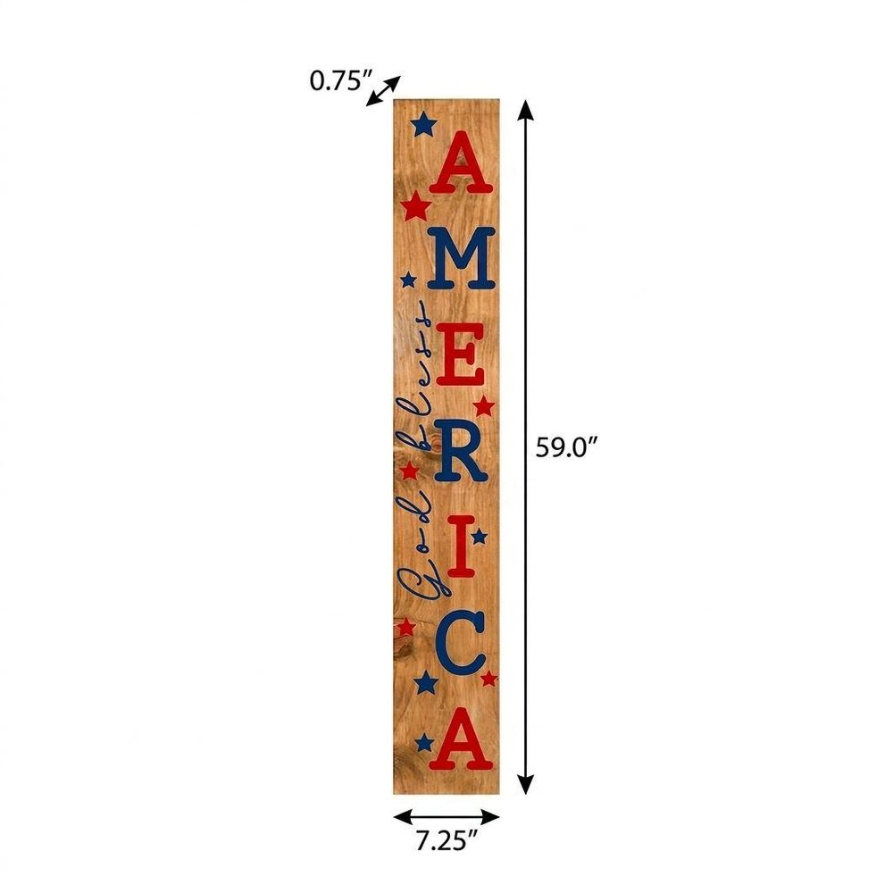 47" Natural Red And Blue Solid Wood God Bless America Porch Sign HomeRoots