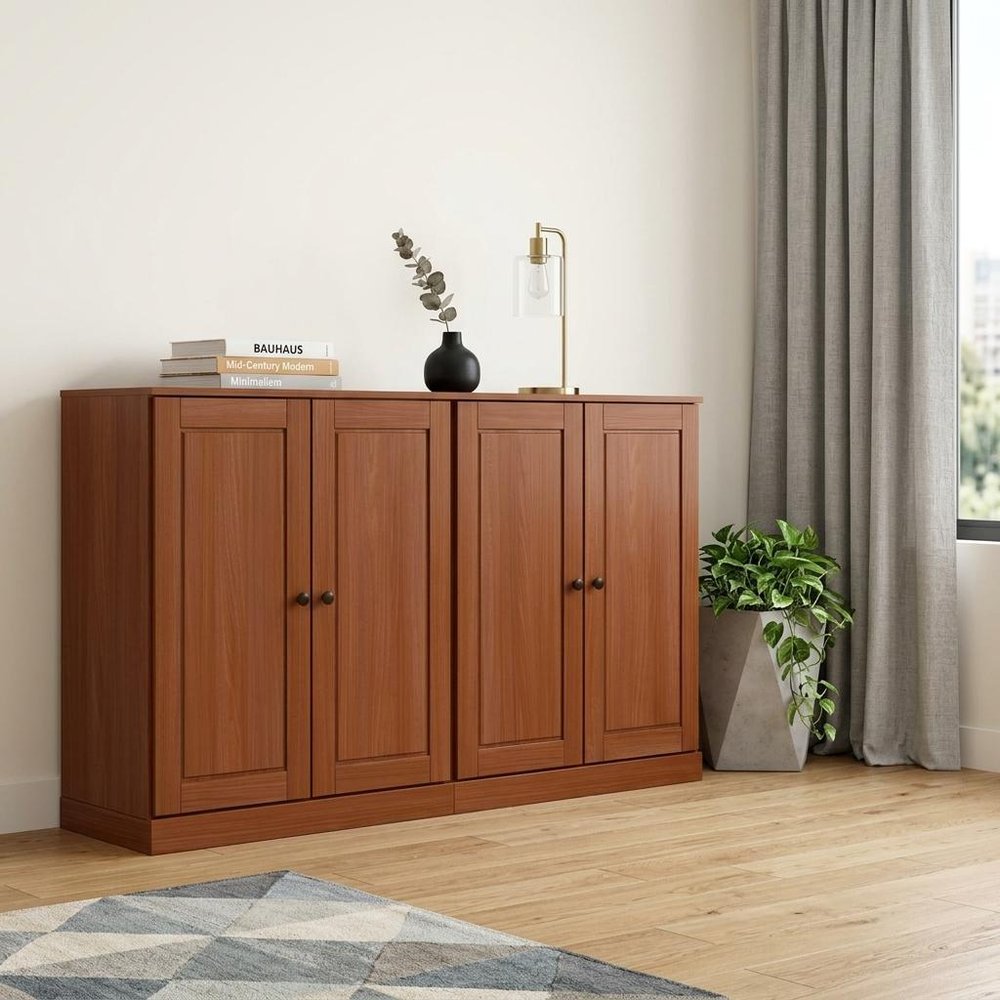 64" Coffee Solid Wood Sideboard With Two Doors HomeRoots