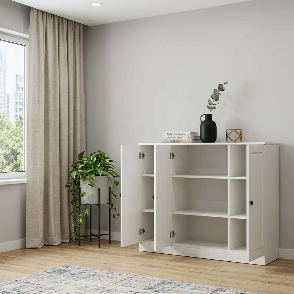 64" Off White Solid Wood Sideboard With Two Doors HomeRoots