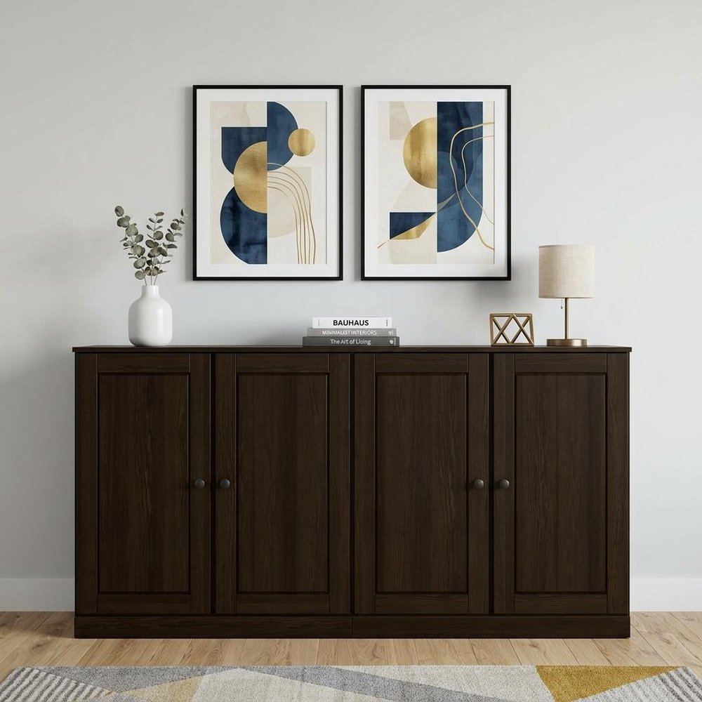 64" Espresso Solid Wood Sideboard With Two Doors HomeRoots