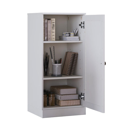 36" White Solid Wood Adjustable Three Tier Library Bookcase with One Door