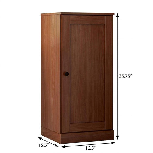 36" Coffee Solid Wood Adjustable Three Tier Library Bookcase with One Door