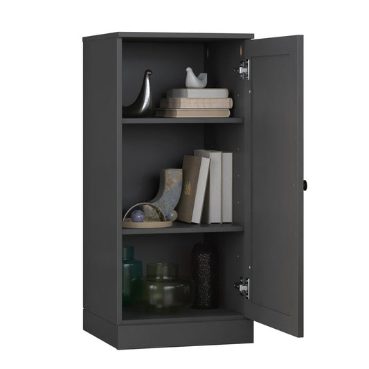 36" Gray Solid Wood Adjustable Three Tier Library Bookcase with One Door