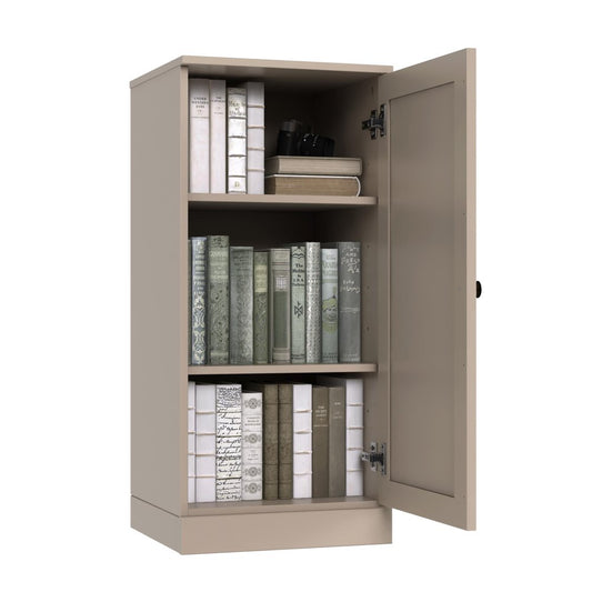36" Beige Solid Wood Adjustable Three Tier Library Bookcase with One Door