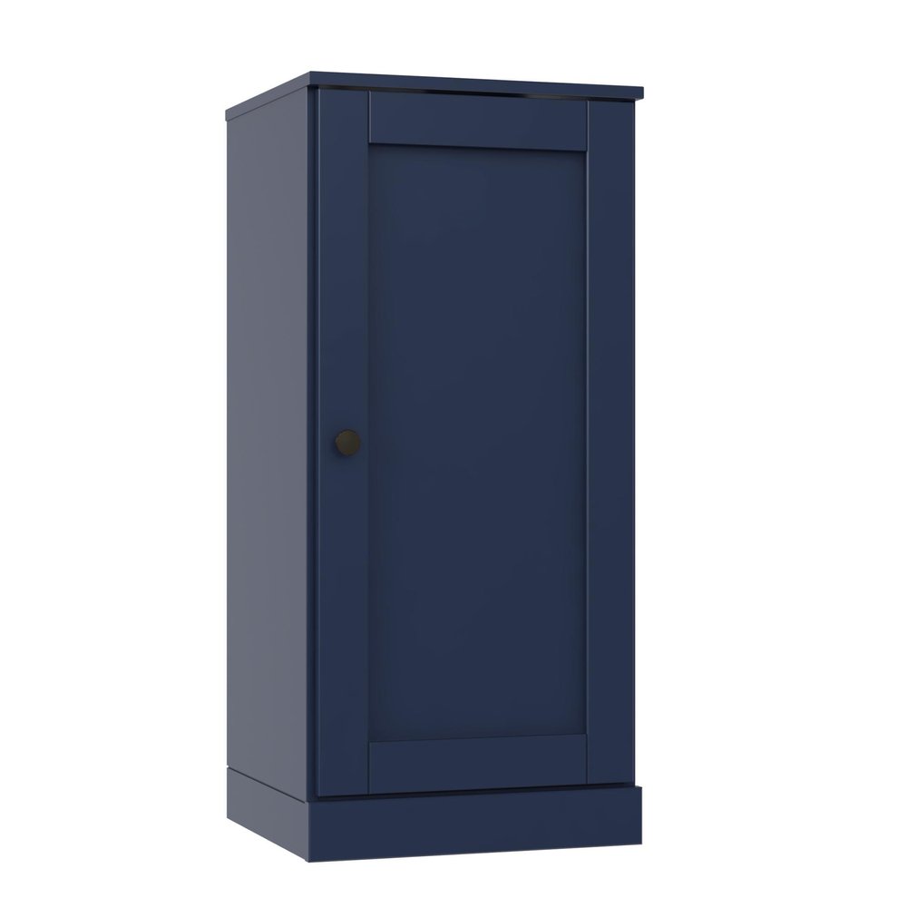 36" Navy Blue Solid Wood Adjustable Three Tier Library Bookcase with One Door