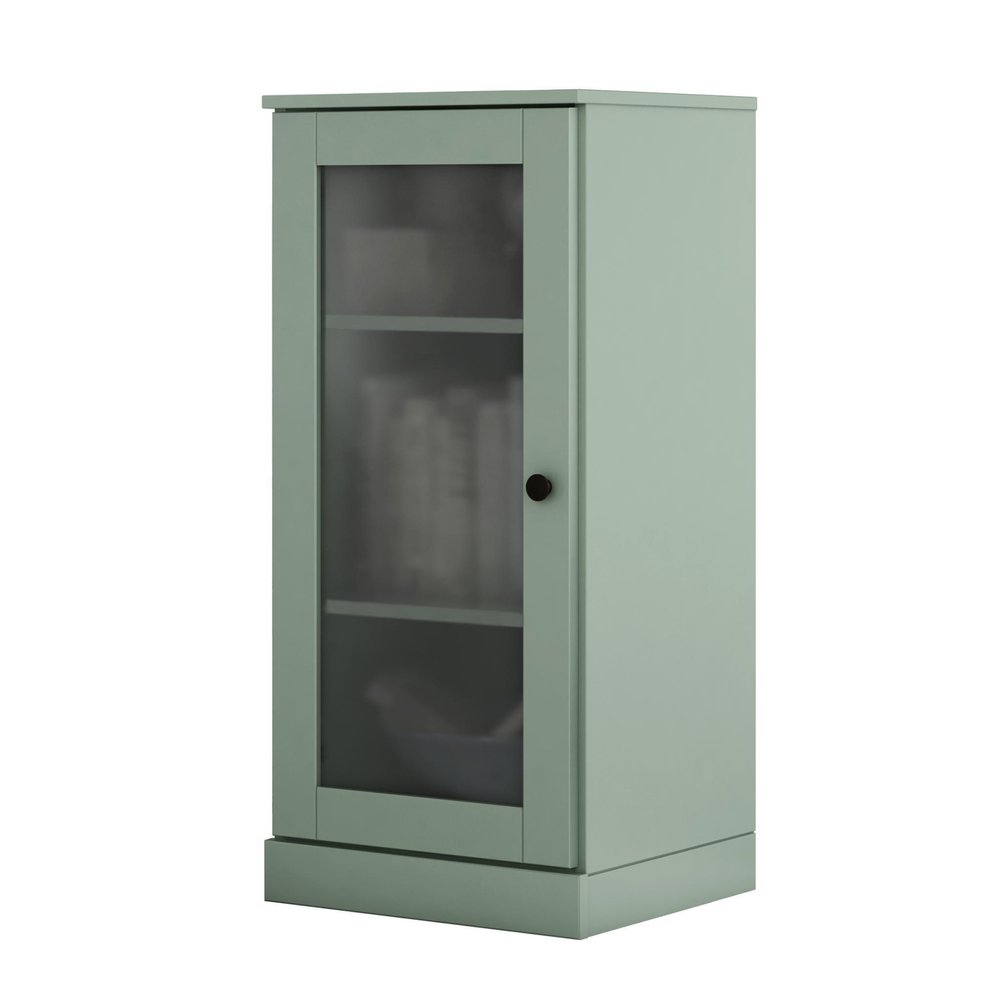 36" Sage Solid Wood Adjustable Three Tier Library Bookcase with One Door