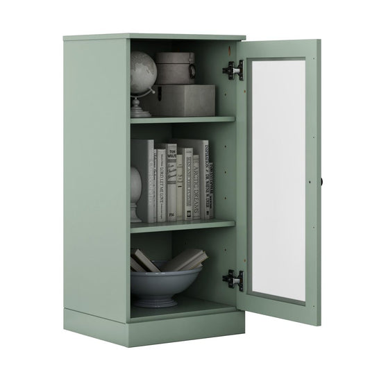 36" Sage Solid Wood Adjustable Three Tier Library Bookcase with One Door