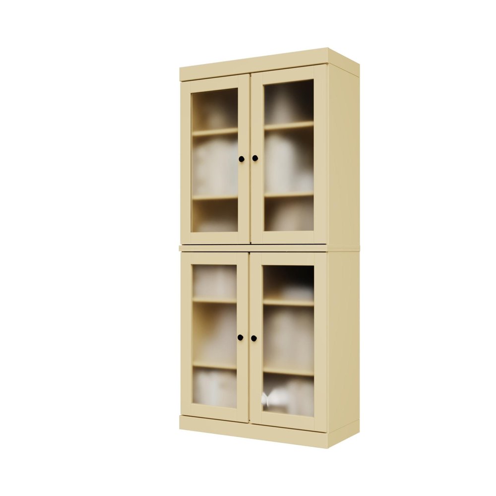 72" Yellow Solid Wood Adjustable Six Tier Library Bookcase with Four Doors