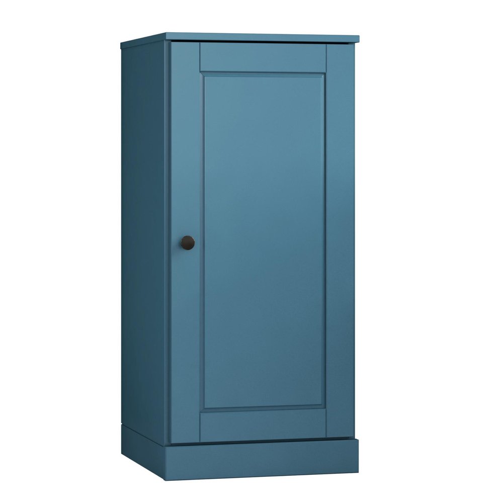 36" Teal Blue Solid Wood Adjustable Three Tier Library Bookcase with One Door
