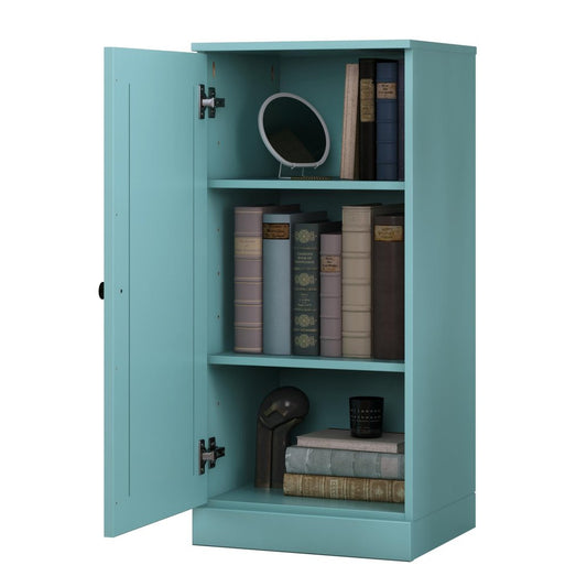 36" Aqua Solid Wood Adjustable Three Tier Library Bookcase with One Door