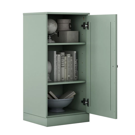 36" Sage Solid Wood Adjustable Three Tier Library Bookcase with One Door