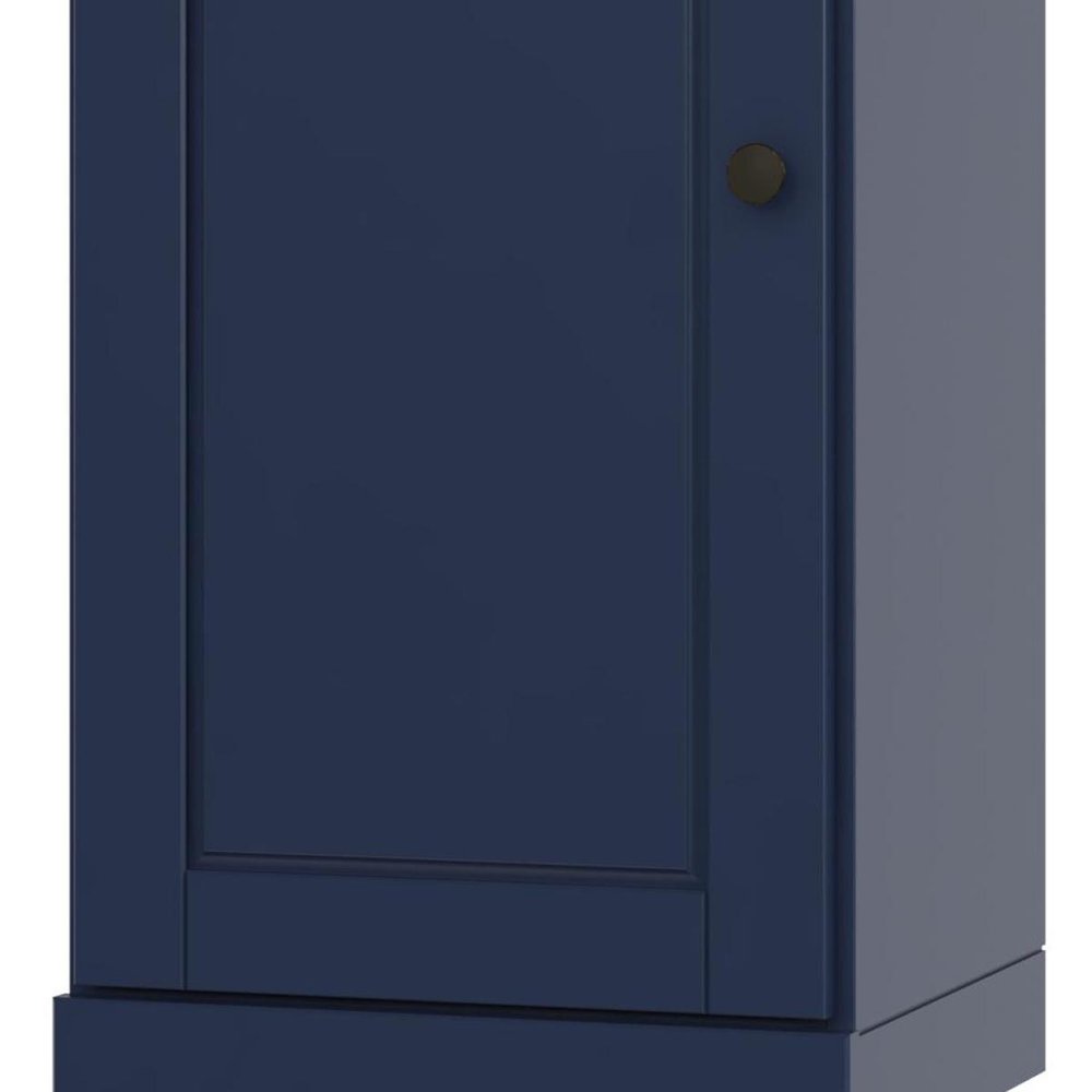 36" Navy Blue Solid Wood Adjustable Three Tier Library Bookcase with One Door