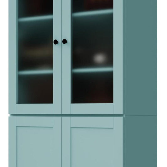 72" Aqua Solid Wood Adjustable Six Tier Library Bookcase with Four Doors