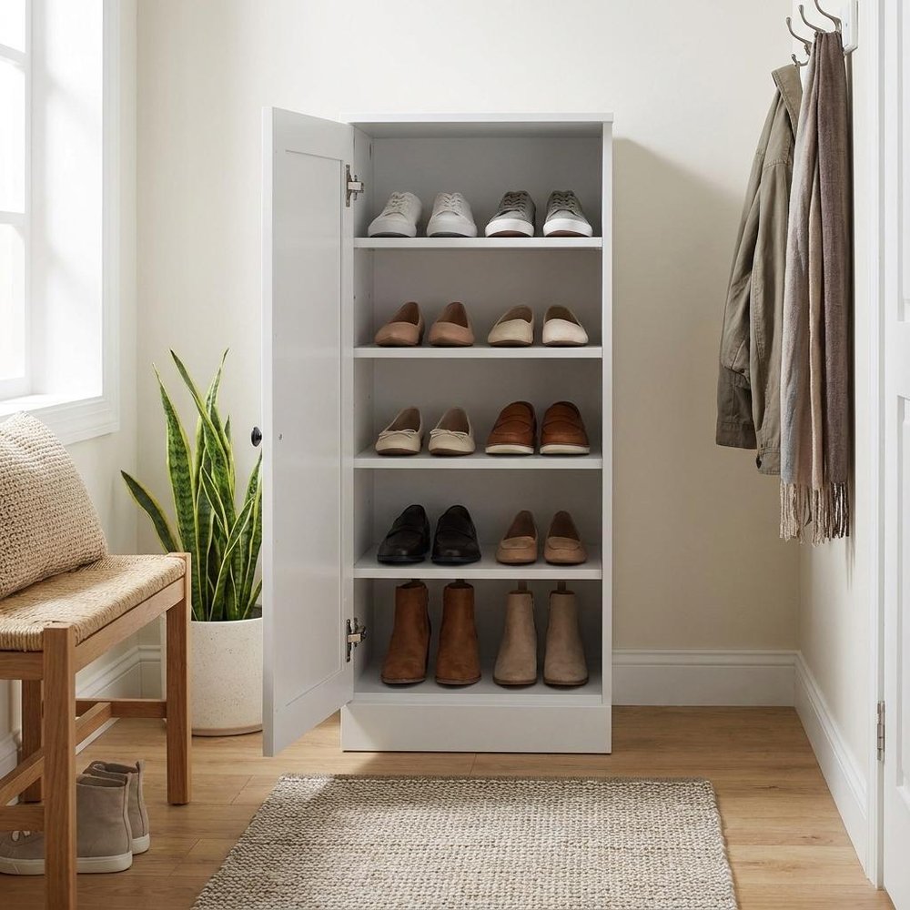 White Ten Pair Solid WoodShoe Storage Cabinet HomeRoots