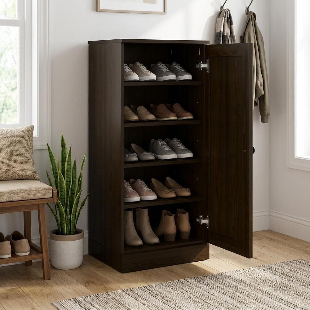 Espresso Ten Pair Solid WoodShoe Storage Cabinet HomeRoots