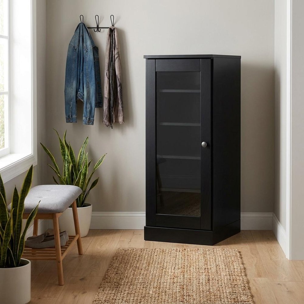 Black Ten Pair Solid WoodShoe Storage Cabinet HomeRoots