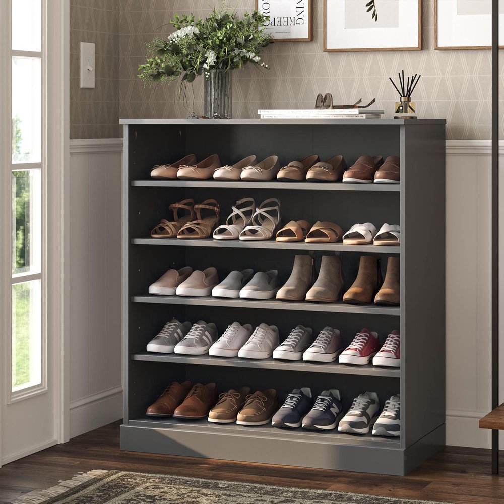 Gray Twenty Pair Solid WoodShoe Storage Cabinet HomeRoots