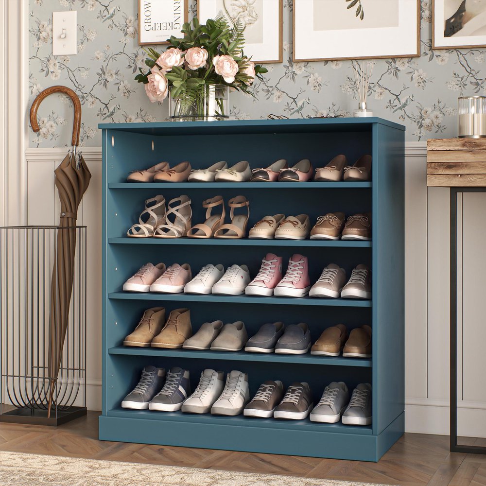 Teal Blue Twenty Pair Solid WoodShoe Storage Cabinet HomeRoots