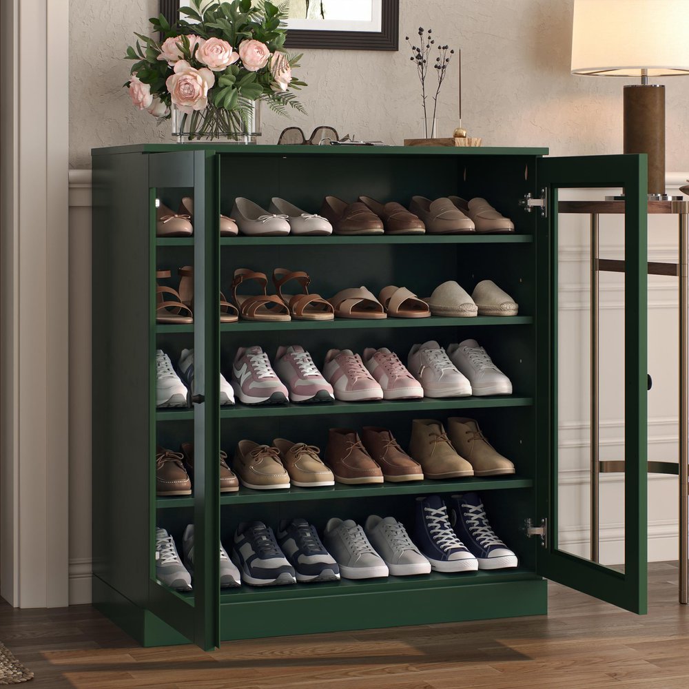 Green Twenty Pair Solid WoodShoe Storage Cabinet HomeRoots