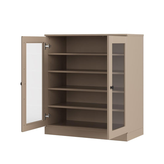 Beige Twenty Pair Solid WoodShoe Storage Cabinet