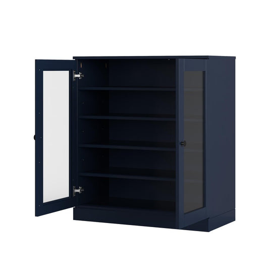 Navy Blue Twenty Pair Solid WoodShoe Storage Cabinet