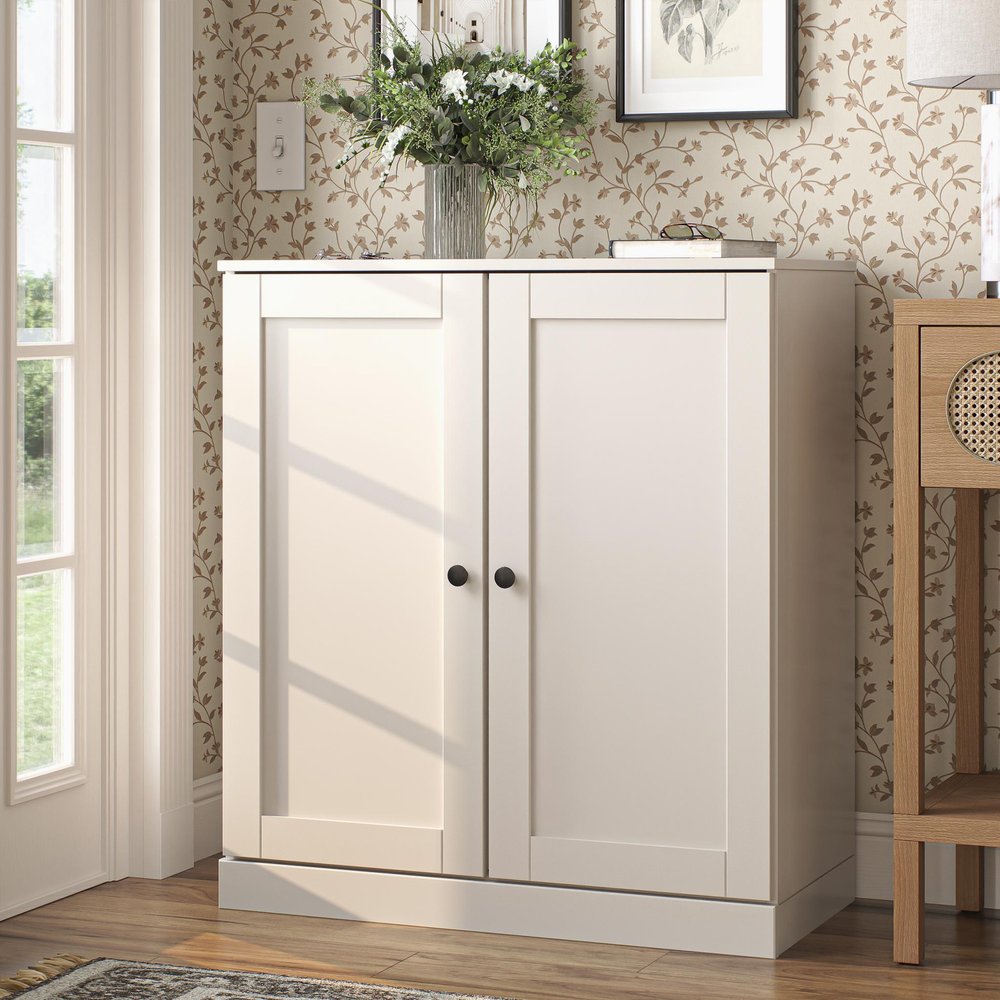Off White Twenty Pair Solid WoodShoe Storage Cabinet HomeRoots