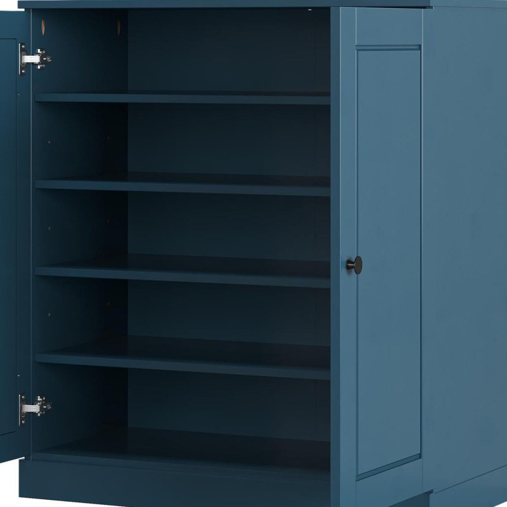 Teal Blue Twenty Pair Solid WoodShoe Storage Cabinet