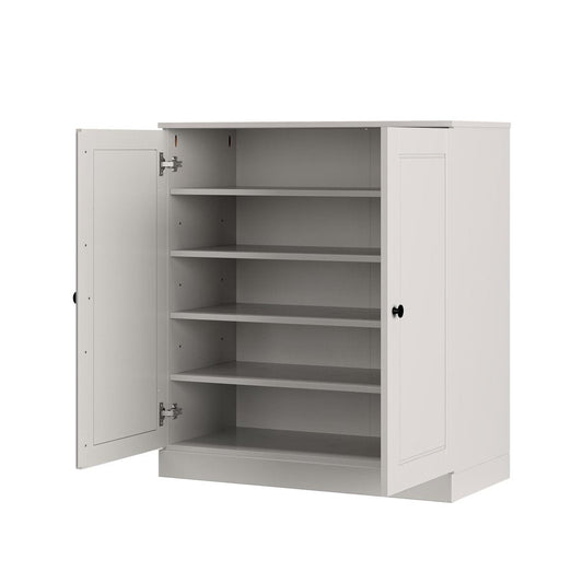 Off White Twenty Pair Solid WoodShoe Storage Cabinet
