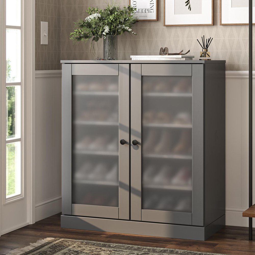 Gray Twenty Pair Solid WoodShoe Storage Cabinet HomeRoots