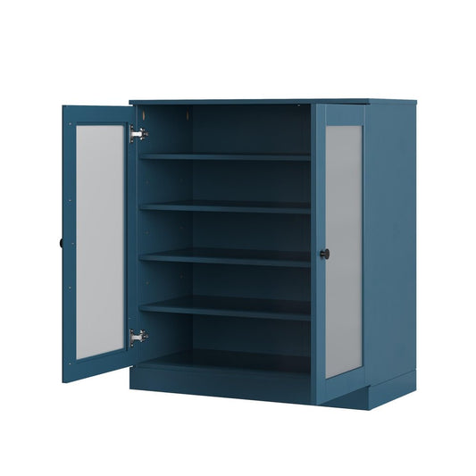 Teal Blue Twenty Pair Solid WoodShoe Storage Cabinet