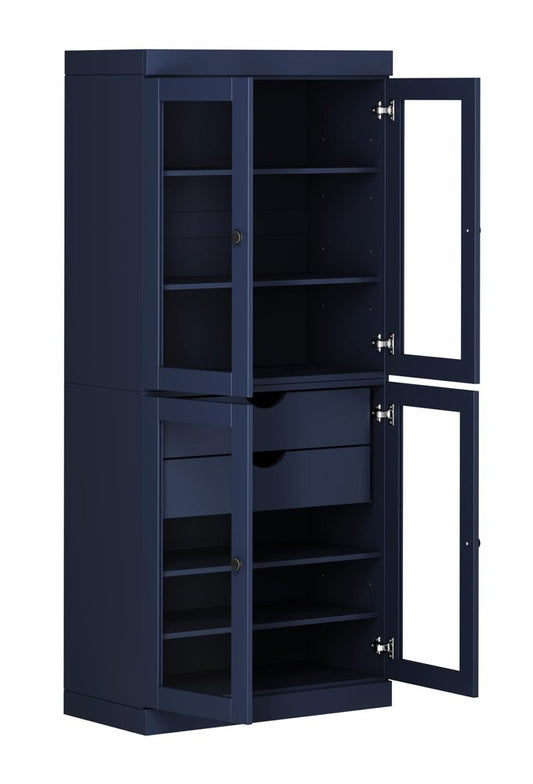 72" Navy Blue Solid Wood Four Door Two Drawer Pantry Or Storage Closet HomeRoots