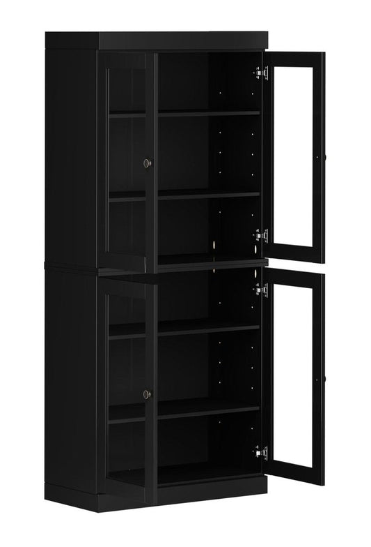 72" Black Solid Wood Four Door Pantry Or Storage Closet HomeRoots