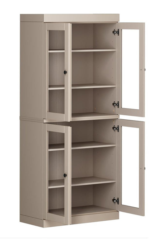 72" Beige Solid Wood Four Door Pantry Or Storage Closet HomeRoots