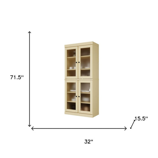 72" Yellow Solid Wood Four Door Pantry Or Storage Closet HomeRoots