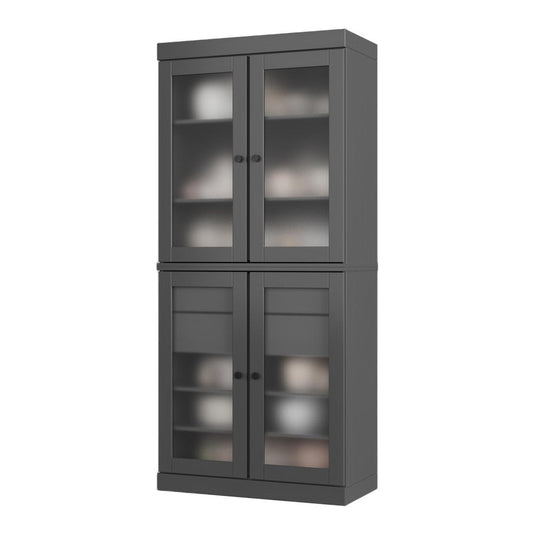 72" Gray Solid Wood Four Door Two Drawer Pantry Or Storage Closet HomeRoots