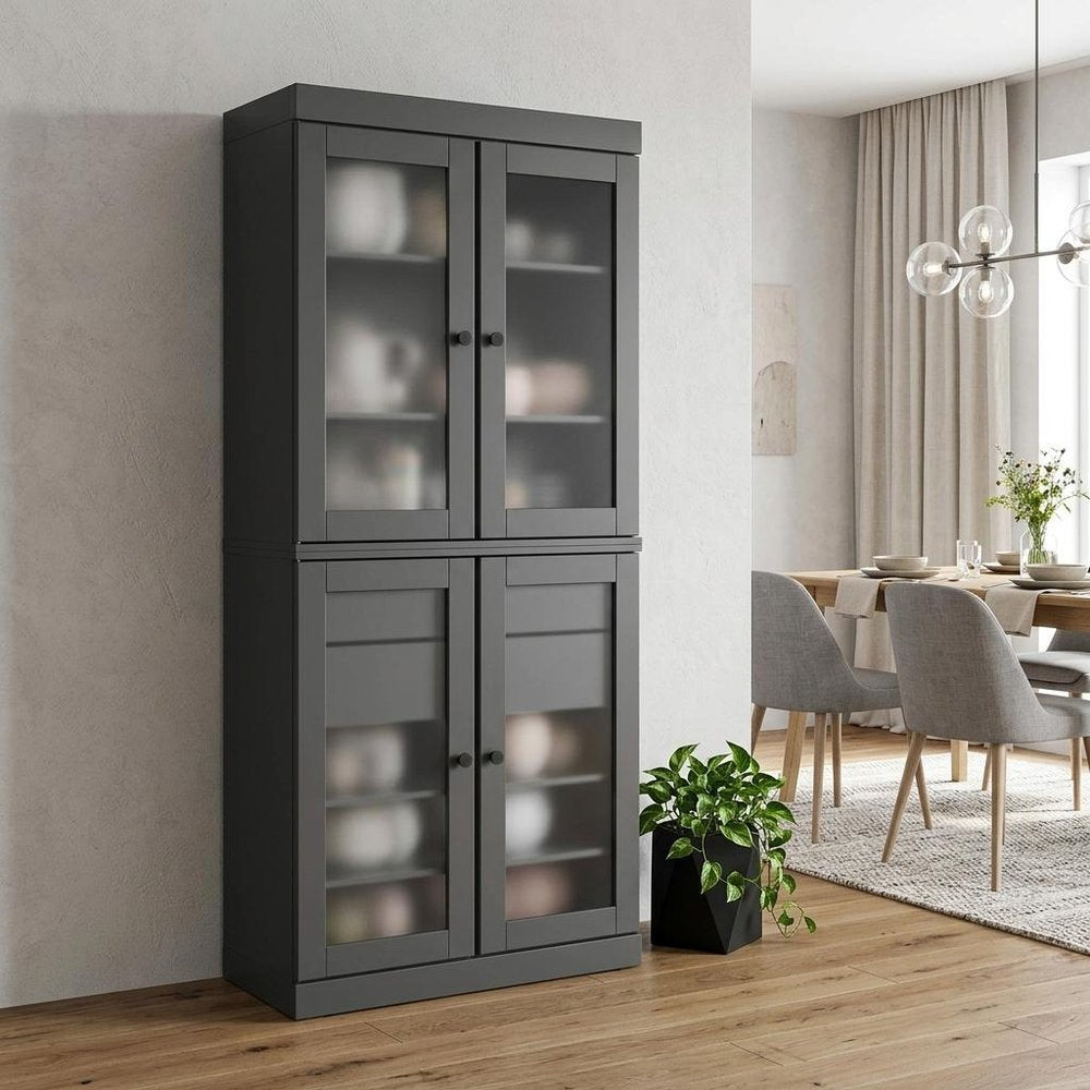 72" Gray Solid Wood Four Door Two Drawer Pantry Or Storage Closet HomeRoots