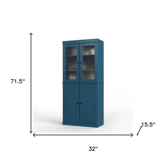 72" Teal Blue Solid Wood Four Door Pantry Or Storage Closet HomeRoots