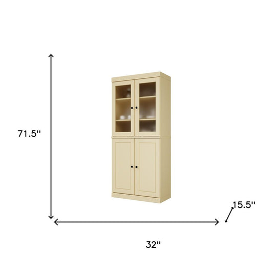72" Yellow Solid Wood Four Door Two Drawer Pantry Or Storage Closet HomeRoots