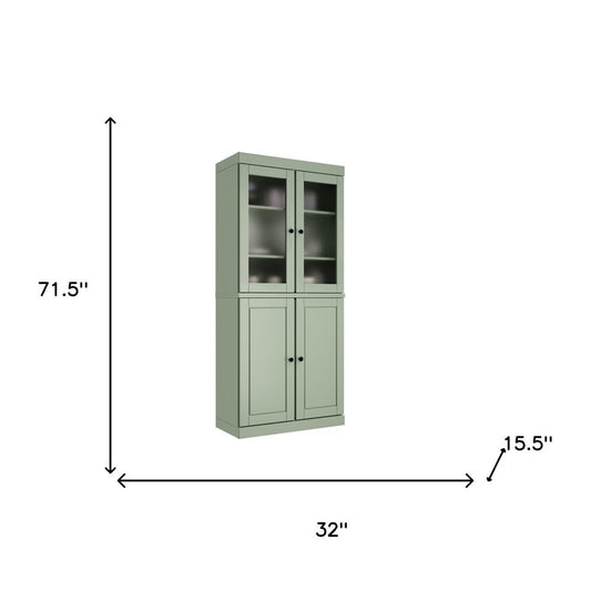 72" Sage Solid Wood Four Door Two Drawer Pantry Or Storage Closet HomeRoots